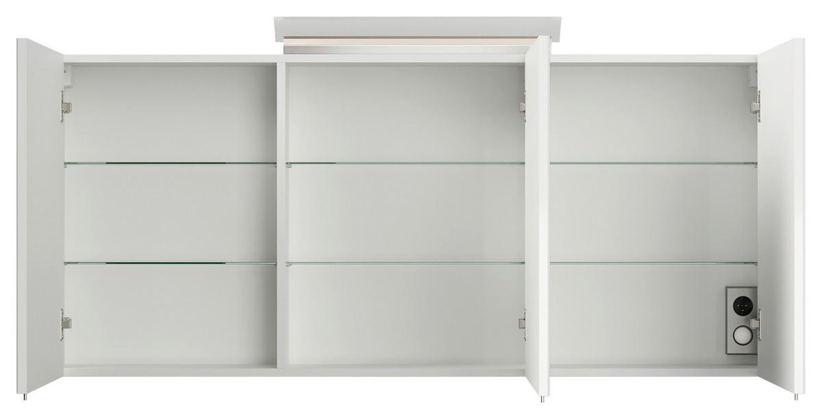 Spiegelschrank Weiß Hochglanz B: 140 cm - Weiß Hochglanz, MODERN, Glas/Holzwerkstoff (140/62/17cm) - MID.YOU