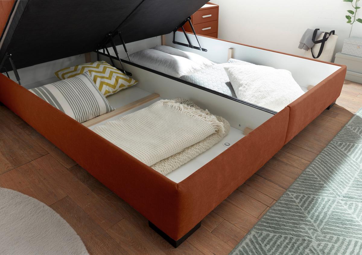 Boxbett Nagol B - Cognac/Schwarz, MODERN, Holzwerkstoff/Textil (180/200cm) - MID.YOU