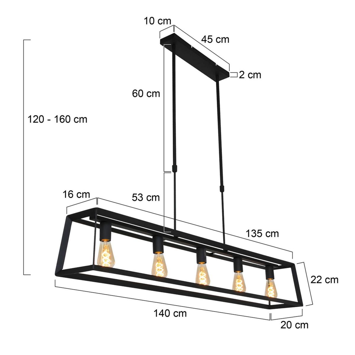 Pendelleuchte Buckley - Schwarz, Trend, Metall (20/120/140cm)