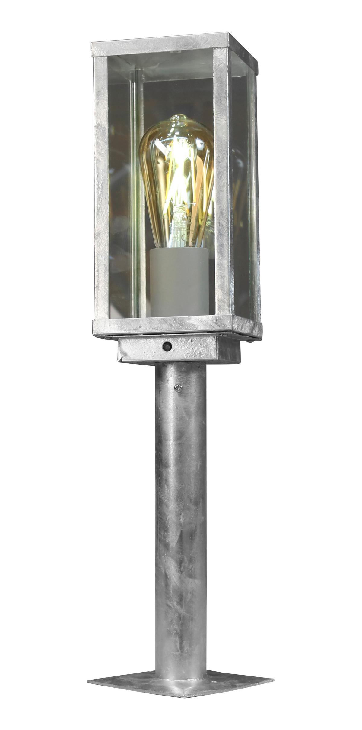 Sockelleuchte mit Dämmerungs- Sensor Karo 60 W Glas/Metall - Klar/Zinkfarben, Design, Glas/Metall (50/11/11cm)