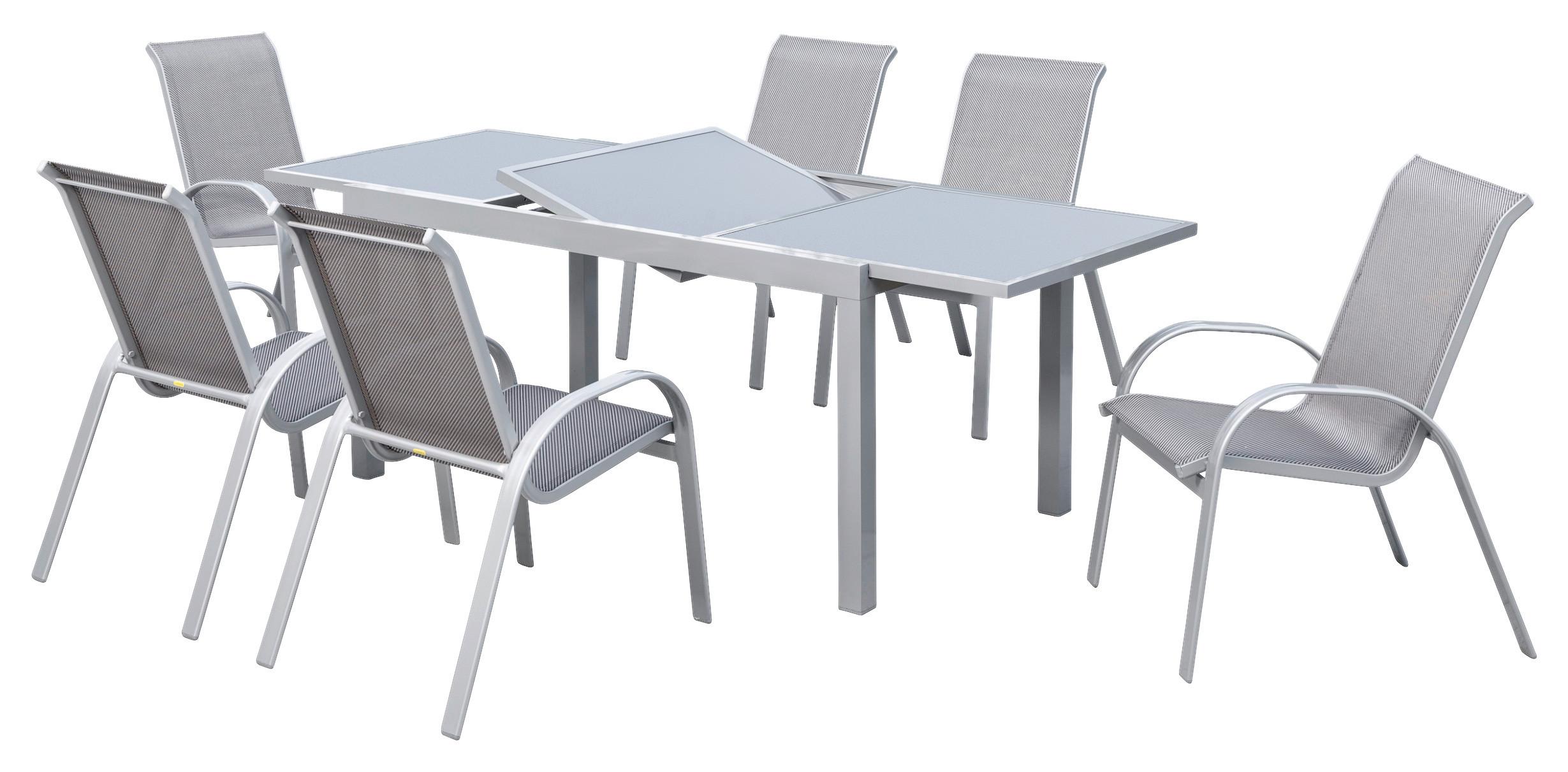Gartengarnitur 7-Tlg. Amalfi Alu/Glas/Kunststoff - Silberfarben/Braun, KONVENTIONELL, Glas/Textil - Gardenson