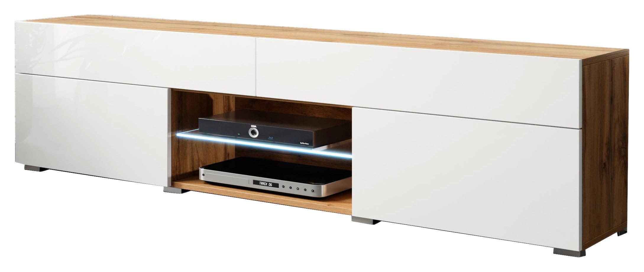 Nízká komoda s LED osvětlením - bílá/šedá, Lifestyle, kompozitní dřevo/plast (180/45,4/32,5cm) - P & B