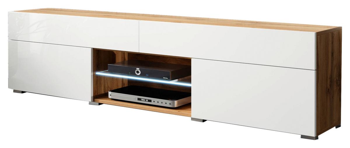 Nízká komoda s LED osvětlením - bílá/šedá, Lifestyle, kompozitní dřevo/plast (180/45,4/32,5cm) - P & B