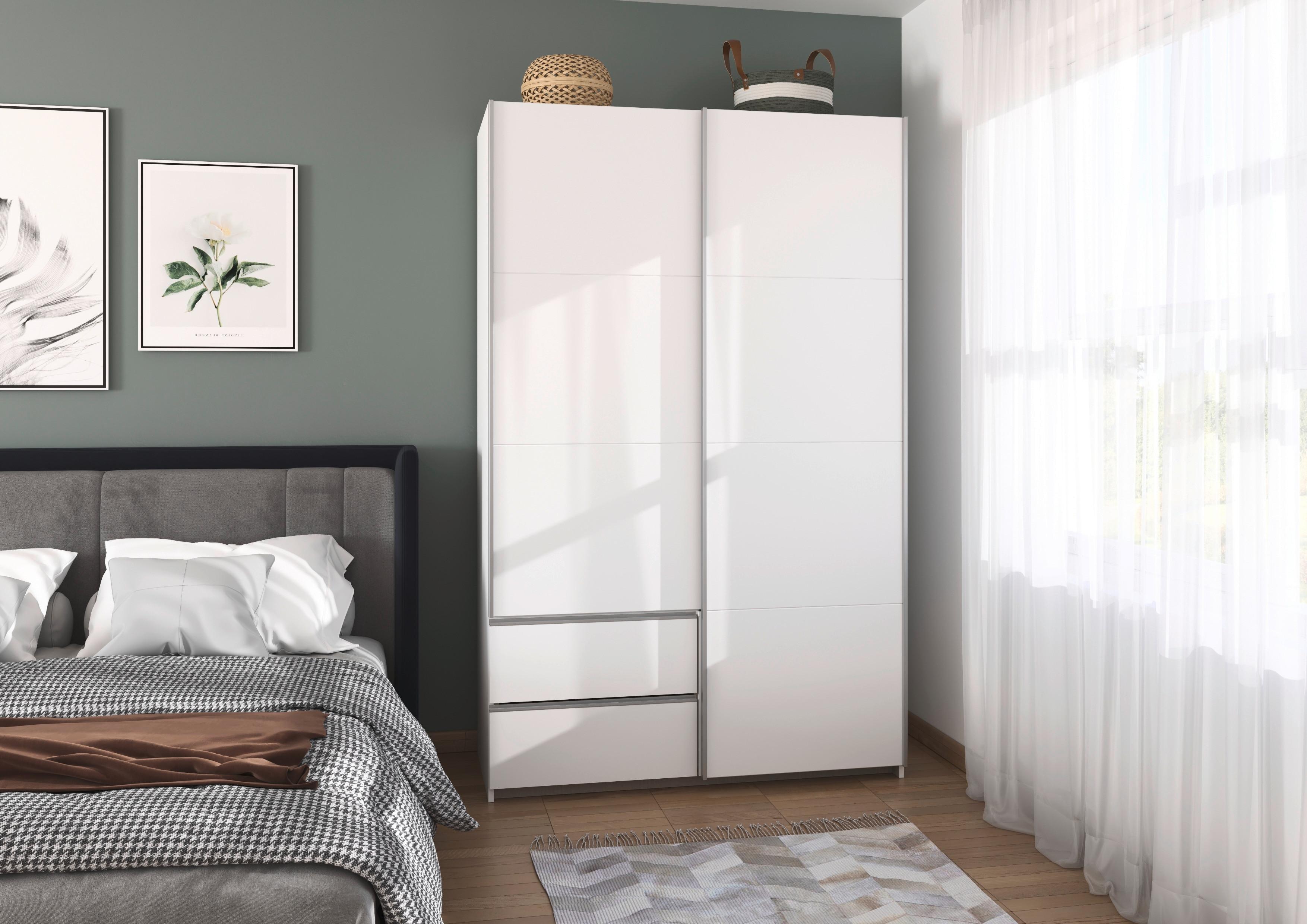 Schwebetürenschrank Stoke Weiß/ Alufarben B: 131 cm - Alufarben/Weiß, MODERN, Holzwerkstoff (131/210/59cm) - Rauch Möbel