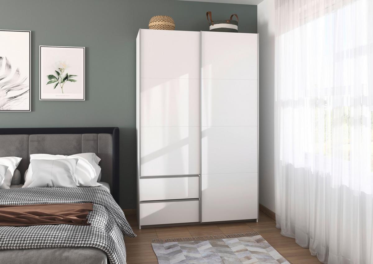 Schwebetürenschrank Stoke Weiß/ Alufarben B: 131 Cm - Alufarben/Weiß, MODERN, Holzwerkstoff (131/210/59cm) - Rauch Möbel