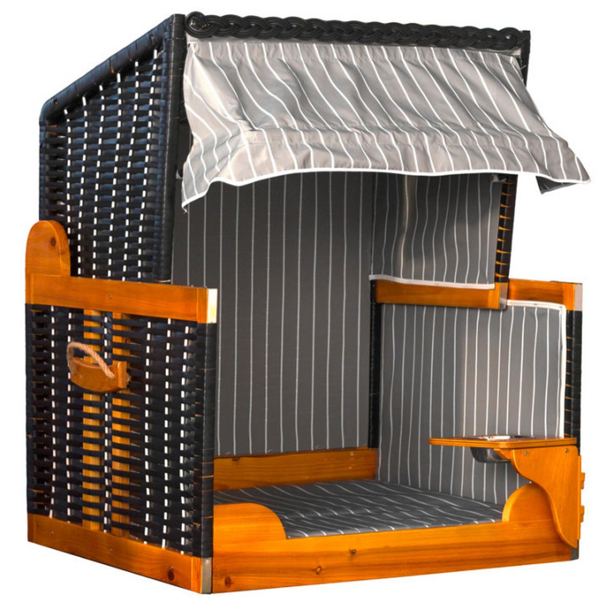 Hundebett Hundestrandkorb Pe - Schwarz/Grau, Basics, Holz/Kunststoff (75/95/6cm) - Gardenson