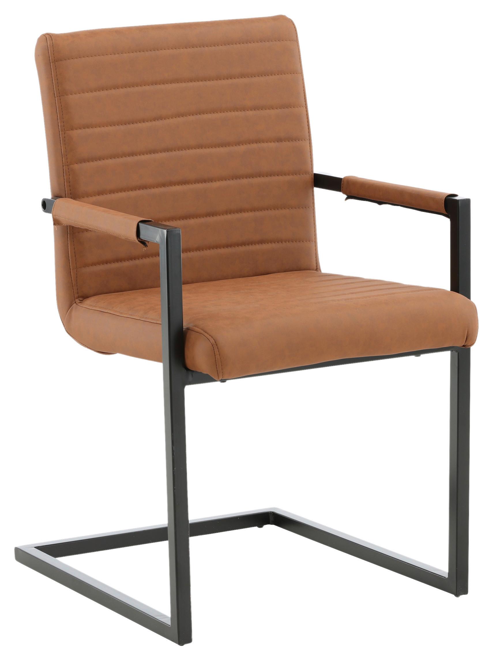 Armlehnstuhl Art Braun/ Schwarz Gepolstert 2er-Set - Schwarz/Braun, Design, Textil/Metall (54/88/63cm) - Livetastic