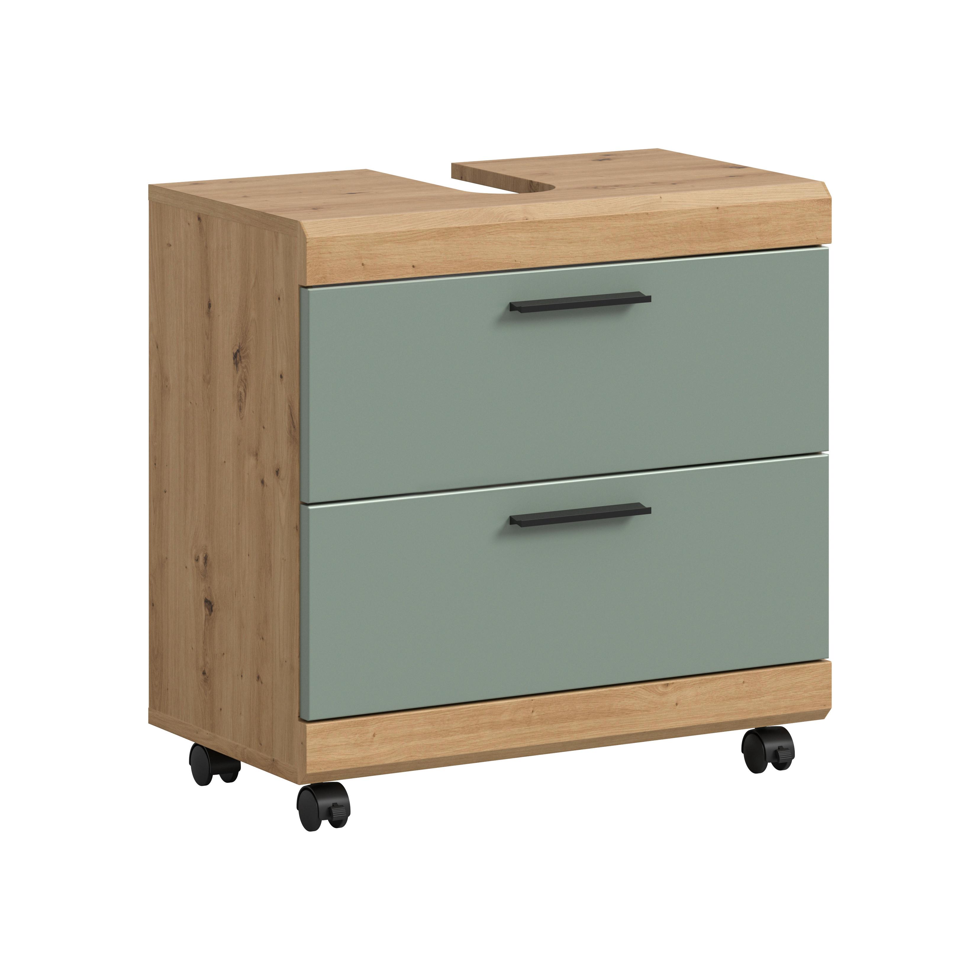 Waschbeckenunterschrank Scout Salbeigrün/Eiche Dekor B: 60cm