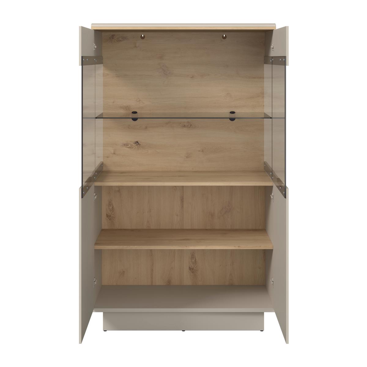 Highboard Darius Eiche Artisan/Kashmir,B:88,5cm - Kaschmir/Schwarz, Trend, Glas/Holzwerkstoff (88,5/148,3/37cm)