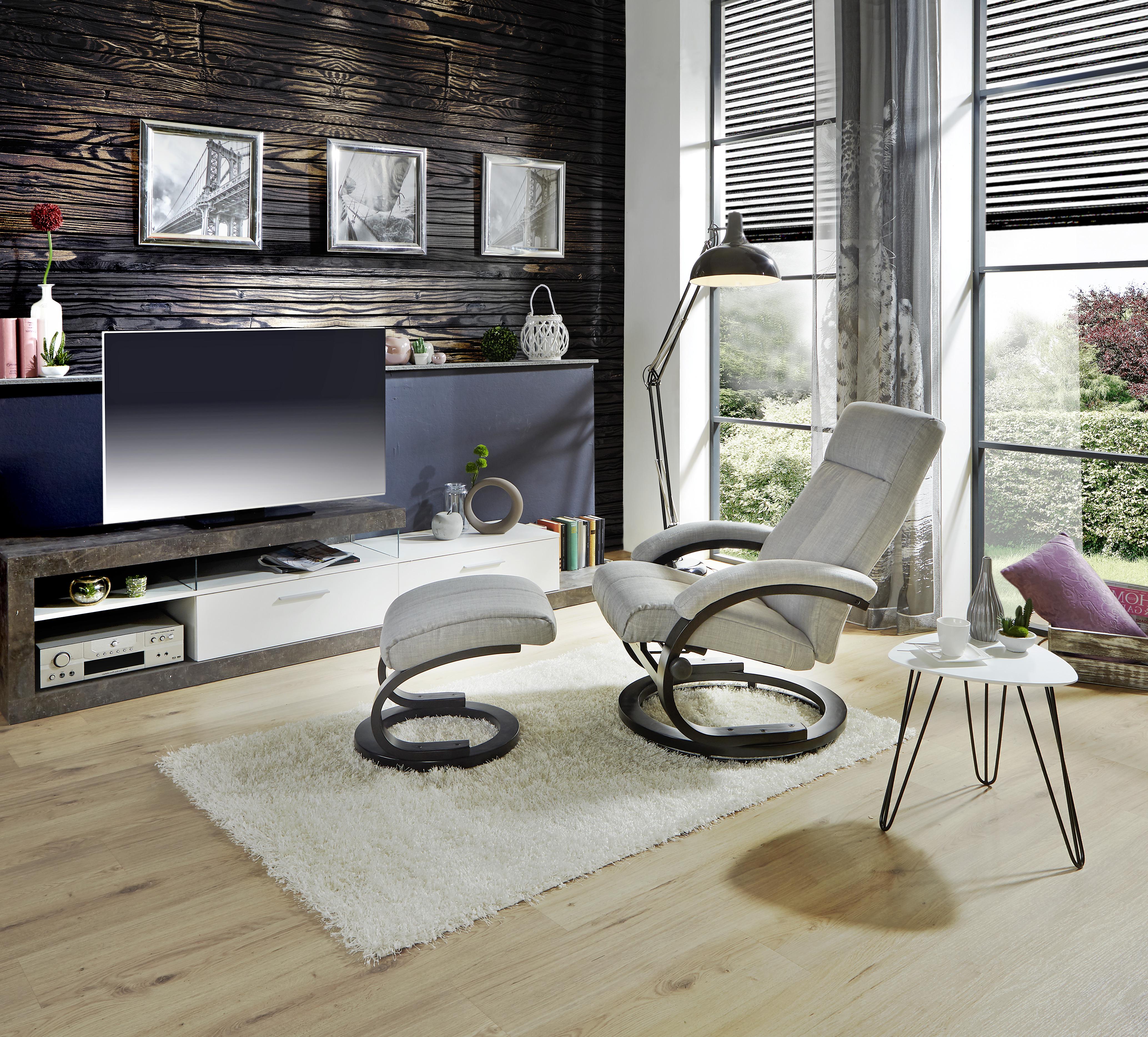Fernsehsessel mit Fußhocker Niklas Webstoff Hellgrau - Hellgrau/Schwarz, MODERN, Holz/Textil (66/98-86/80-110cm) - Ondega