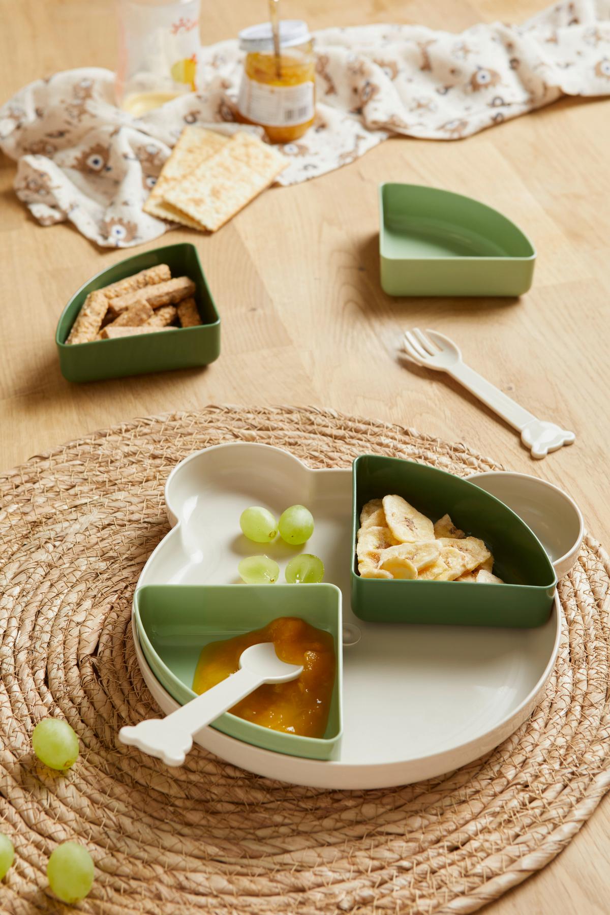 Kindergeschirrset Leni - Salbeigrün/Grau, KONVENTIONELL, Kunststoff - Luca Bessoni