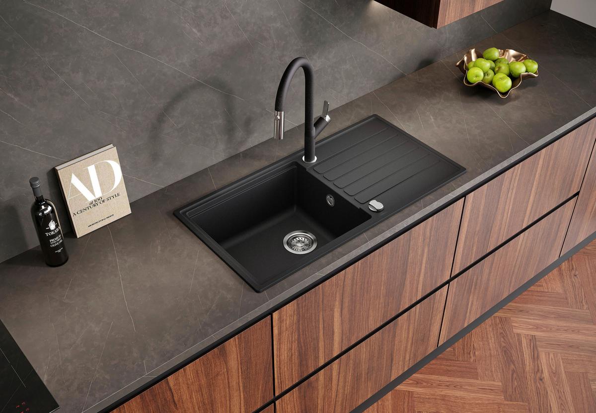 SPÜLE TILA435BL - Schwarz, Basics, Stein (86/19/43,5cm) - Visiona