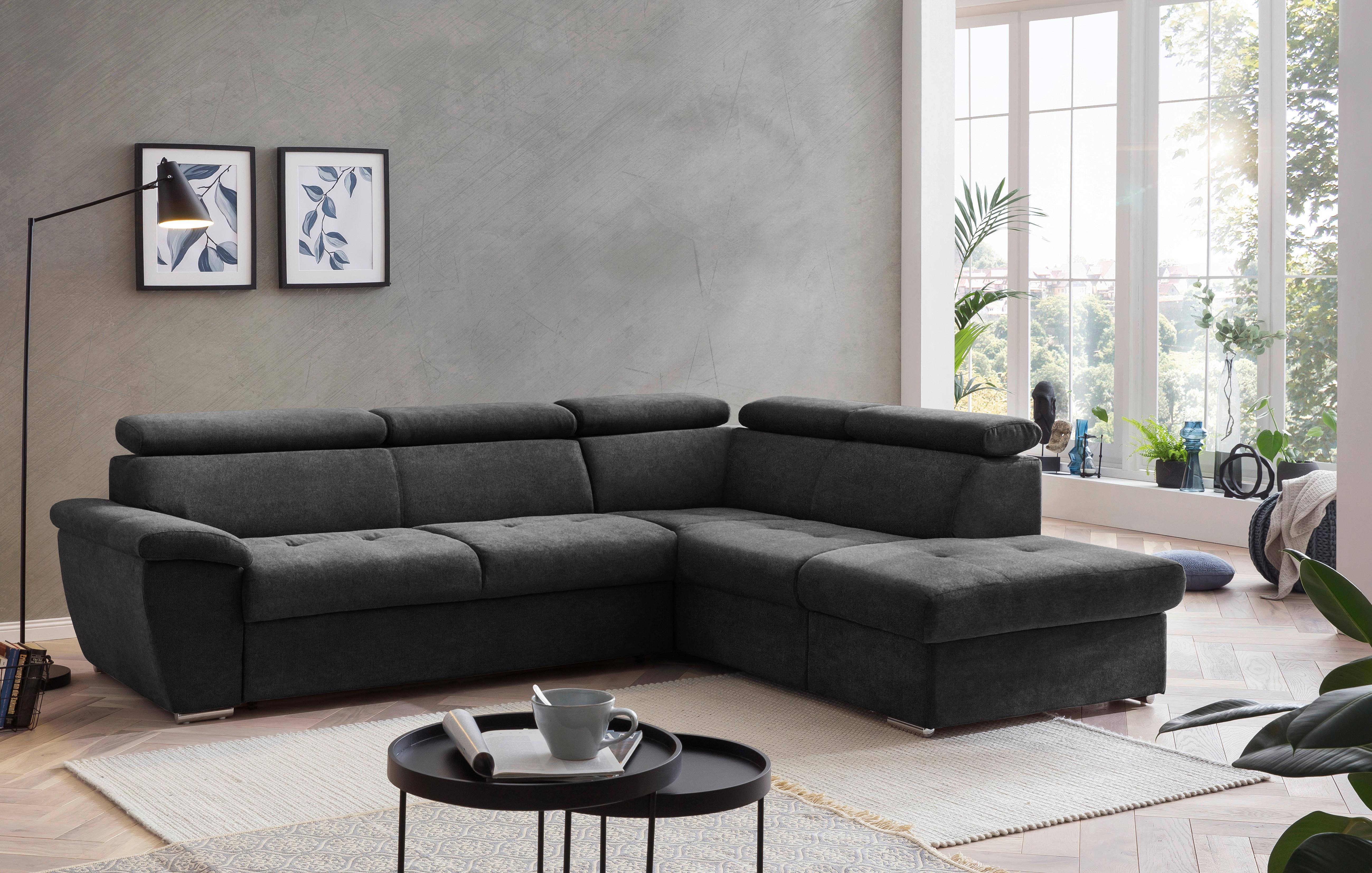 Ecksofa Mit Schlaffunktion Antero Und Bettkasten Schwarz - Chromfarben/Schwarz, Design, Textil (262/216cm) - Livetastic
