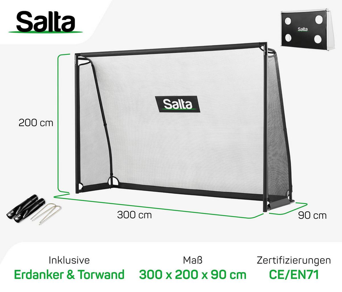 Fußballtor Salta Legend Mit Torwand - Schwarz, KONVENTIONELL, Kunststoff/Metall (300/200/90cm) - Salta