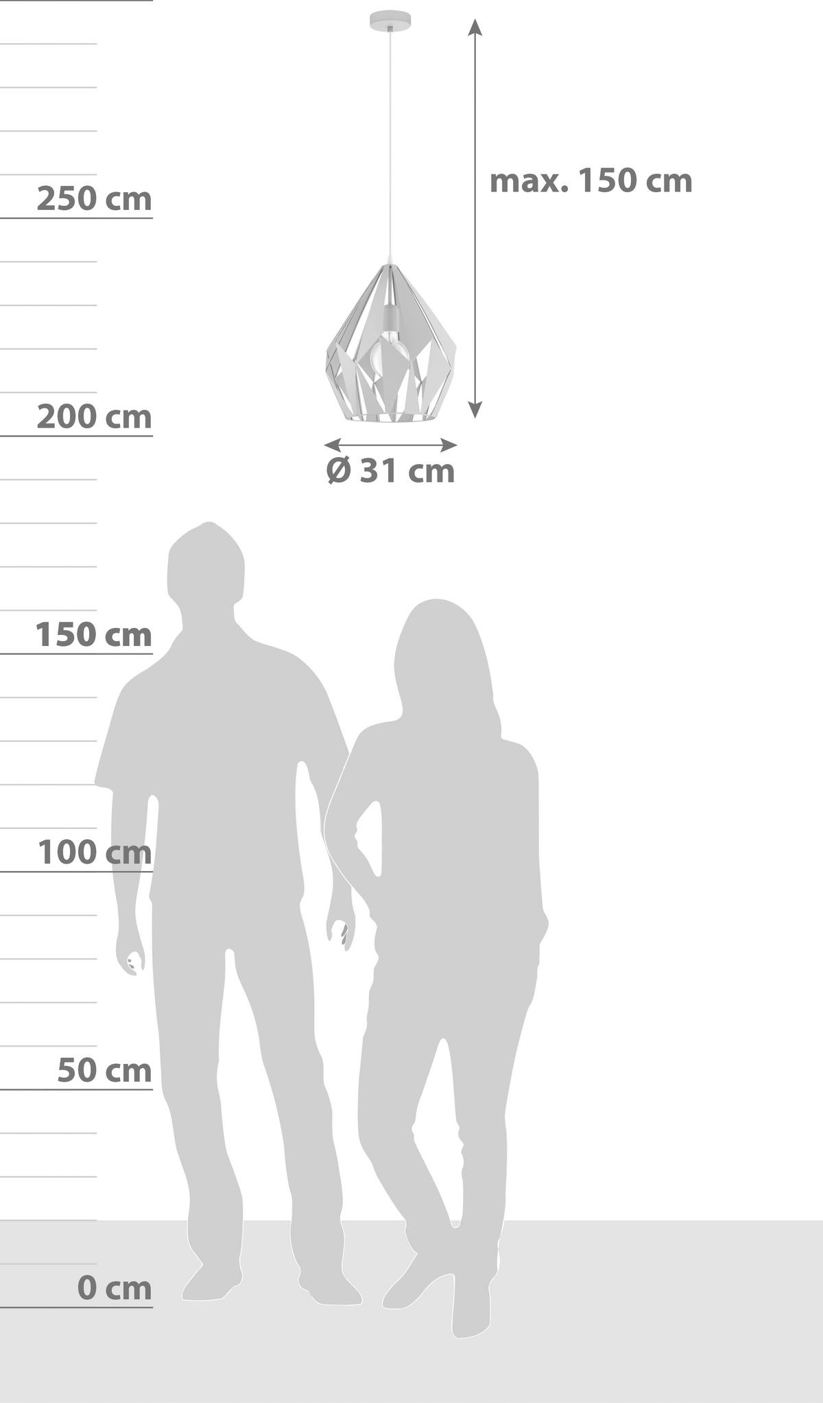 Hängeleuchte Carlton-P H: 150 cm, mit Metall-Fassung - Hellrosa, LIFESTYLE, Metall (31/150cm)