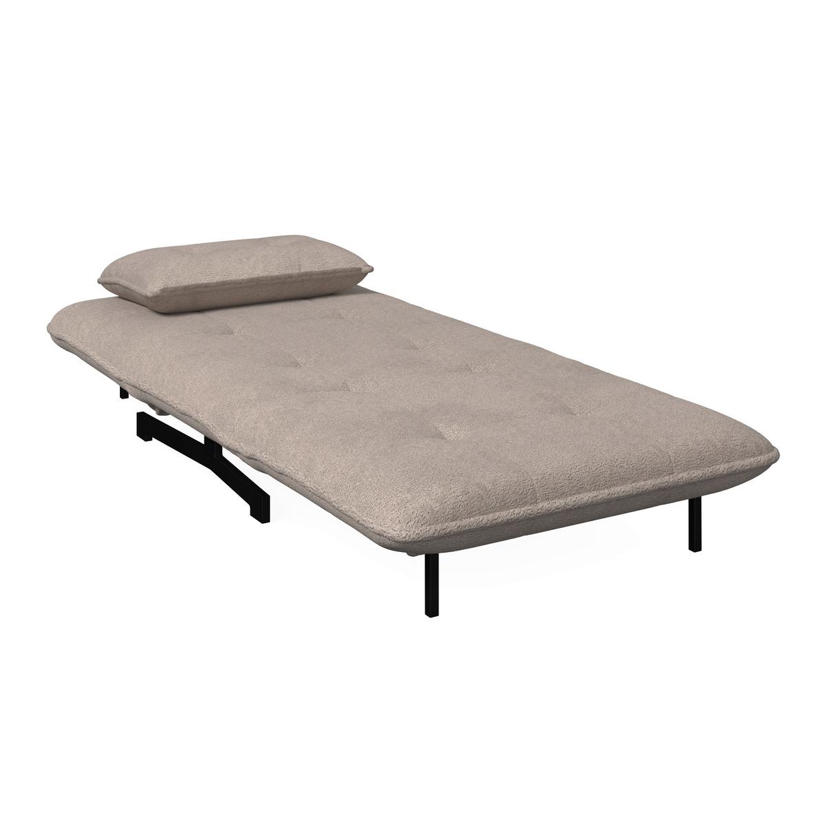 Rozkladacie kreslo LUNA, béžové buklé, max.120 kg - čierna/béžová, Modern, kov/textil (92/40/66cm) - Bessagi Home