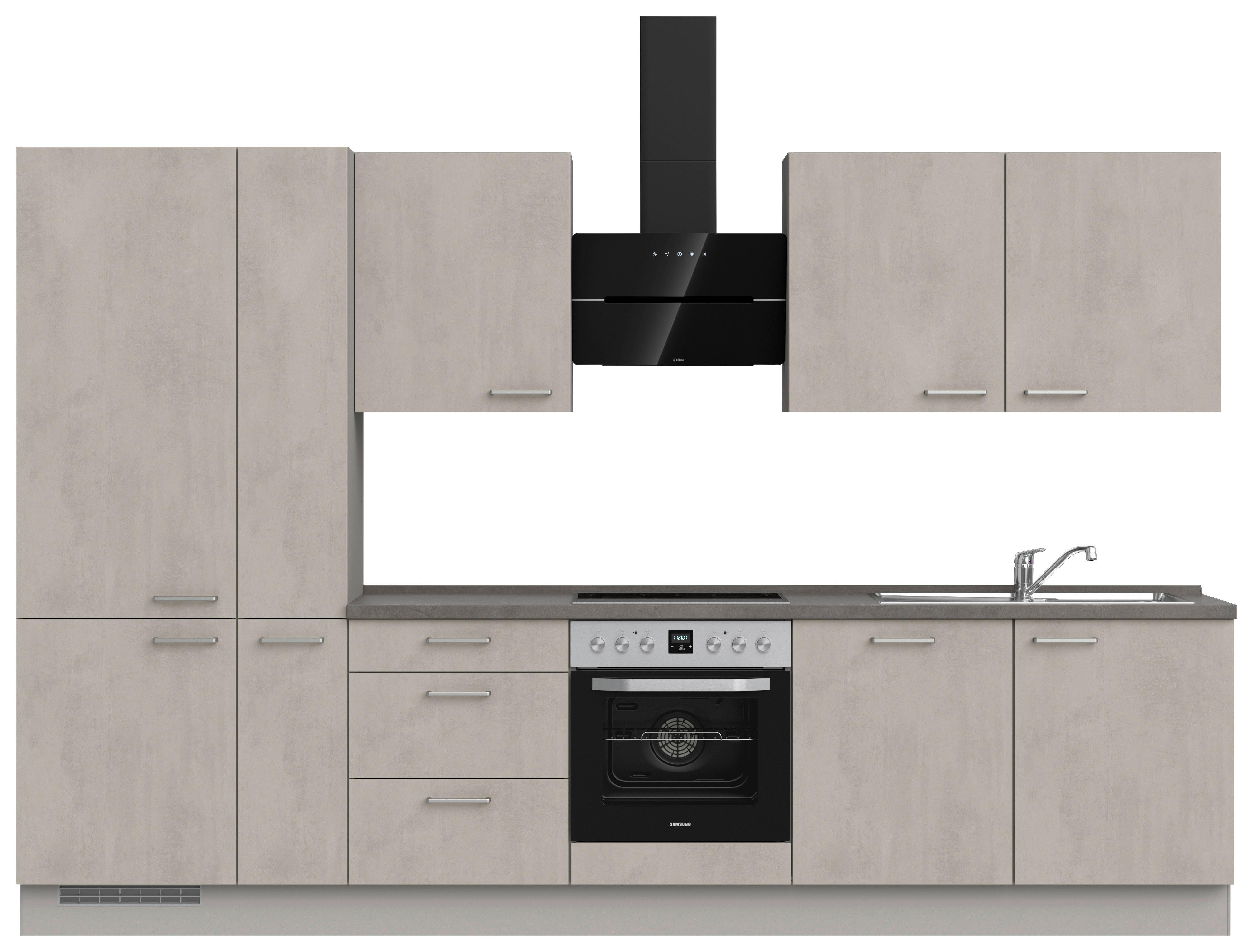 Kuchynská linka 330 cm, šedý betón/ kamenná šedá - sivá/farba ušľachtilej ocele, Modern, kov/kompozitné drevo (330cm) - Nobilia