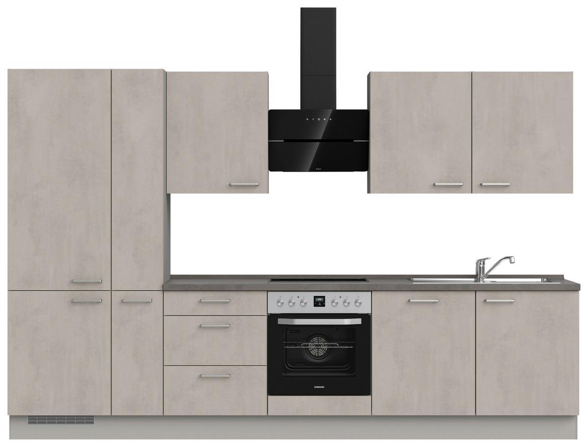 Kuchynská linka 330 cm, šedý betón/ kamenná šedá - sivá/farba ušľachtilej ocele, Modern, kov/kompozitné drevo (330cm) - Nobilia