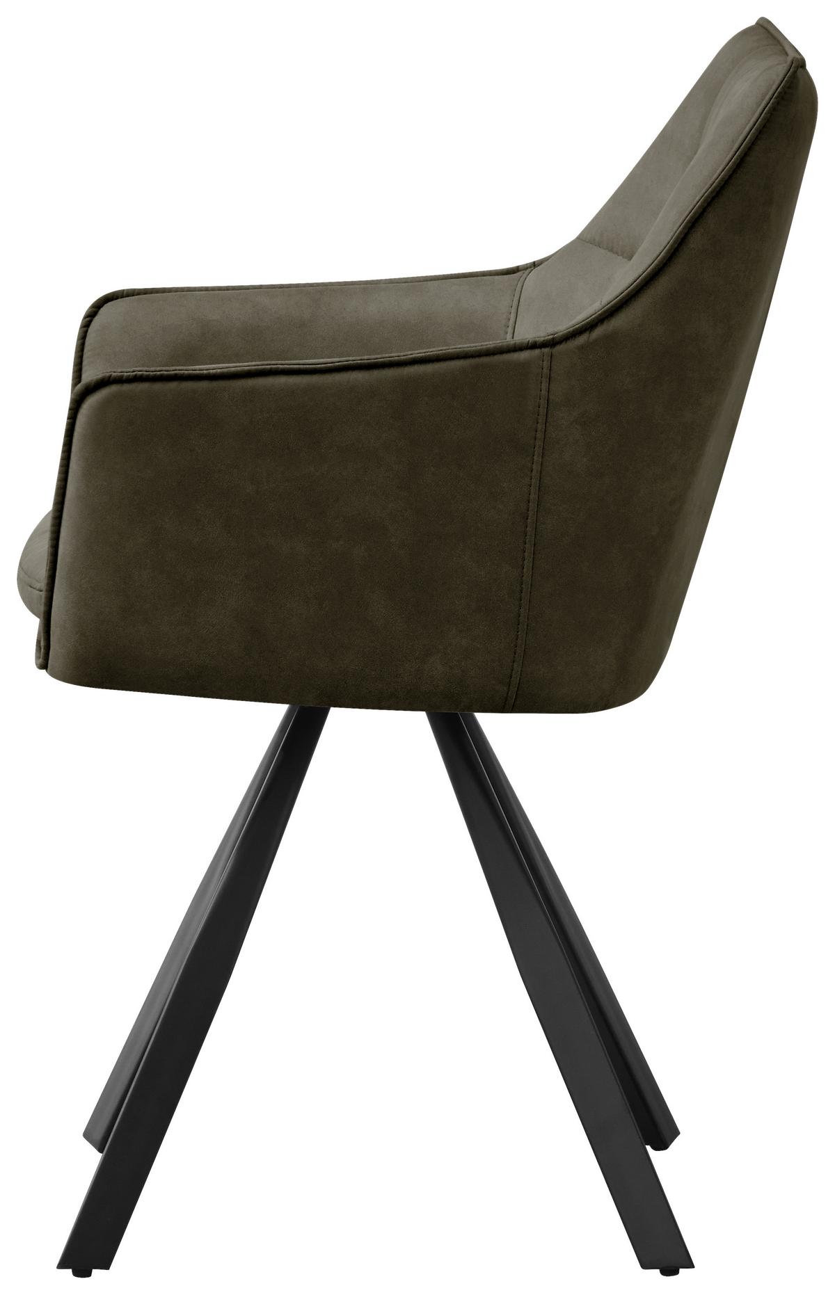Armlehnstuhl Luna drehbar grün, B: 57cm - Schwarz/Grün, MODERN, Holz/Textil (57/90/62cm)