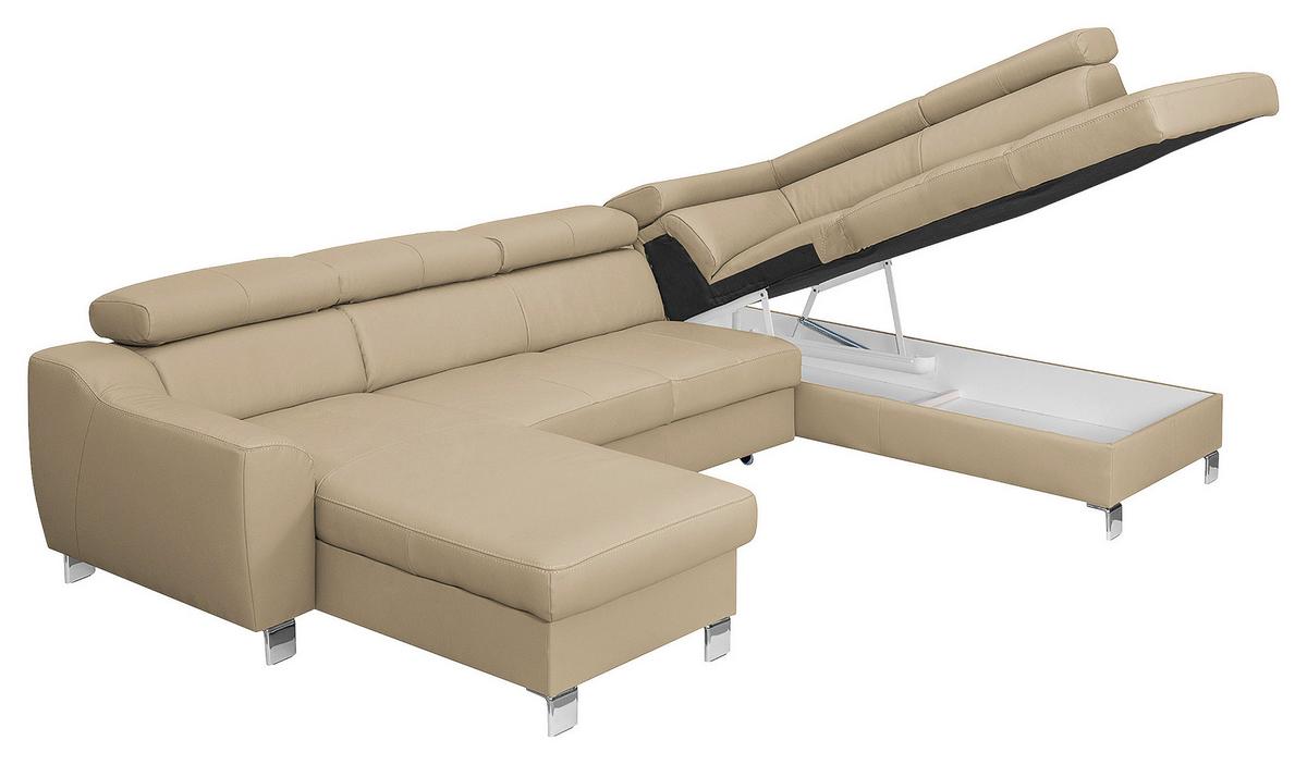 Wohnlandschaft Aspen Beige U-Form: 175 Cm - Chromfarben/Beige, Design, Leder/Textil (175/315/208cm) - Livetastic