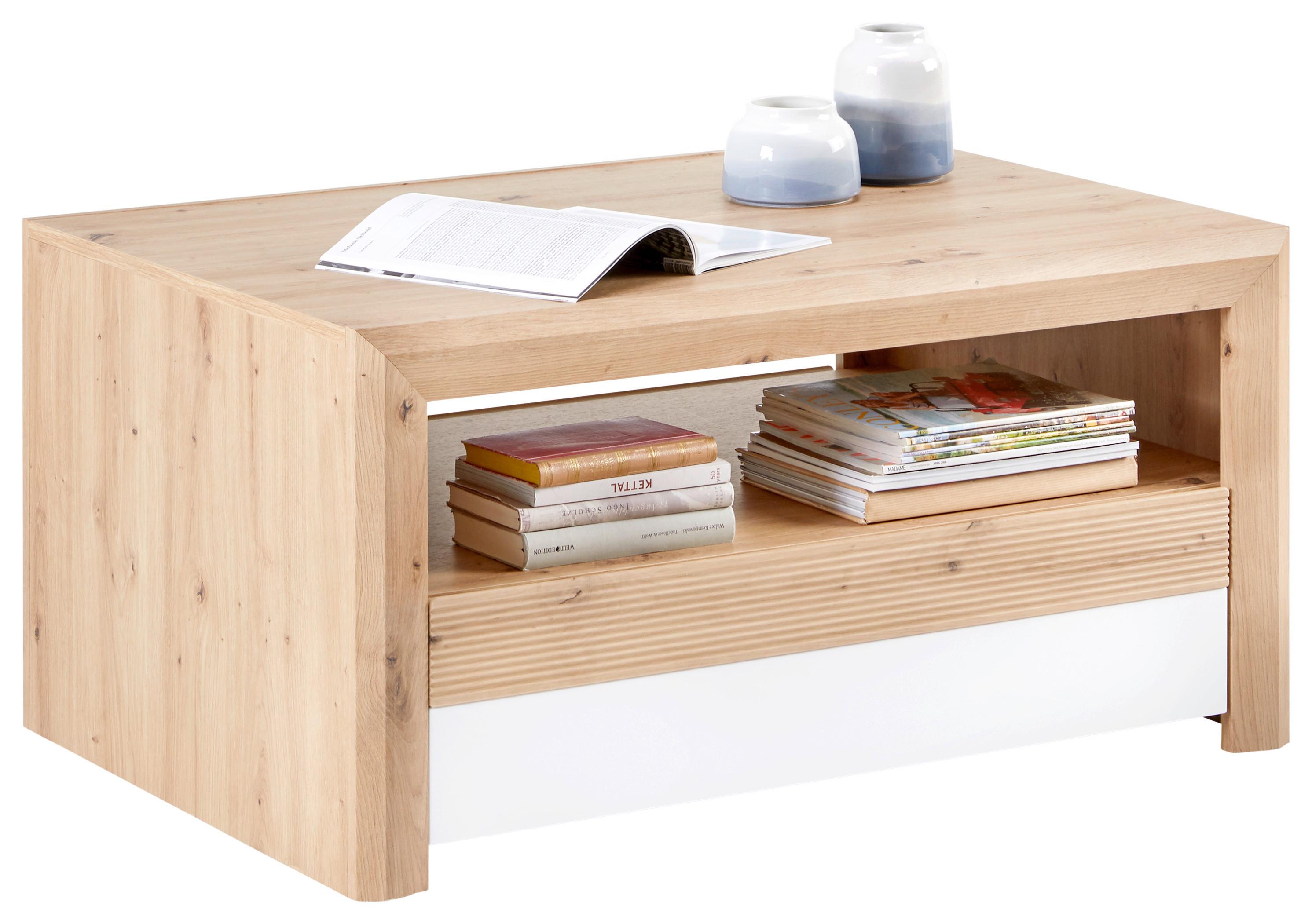 Couchtisch mit Stauraum Kashmir New, Eiche Dekor/Weiß