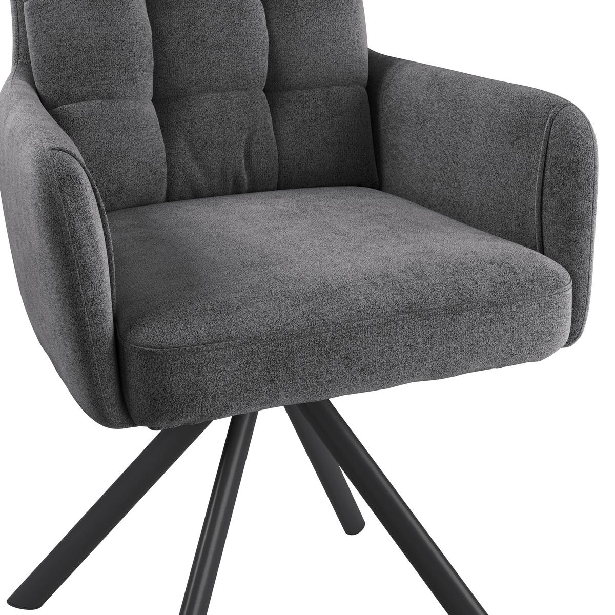 Armlehnstuhl Susan Dunkelgrau Schwarz/Sitzfläche 360°drehbar - Dunkelgrau/Schwarz, KONVENTIONELL, Holz/Textil (59/90/66cm)