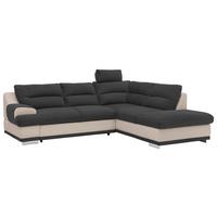 Ecksofa mit Schlaffunktion & Bk, Seaside Schwarz/Sandfarben - Sandfarben/Chromfarben, KONVENTIONELL, Textil (264/217cm) - MID.YOU