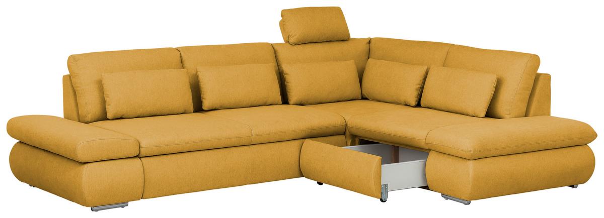 Sarokgarnitúra Alice - mustársárga, Modern, textil (300/86/224cm)