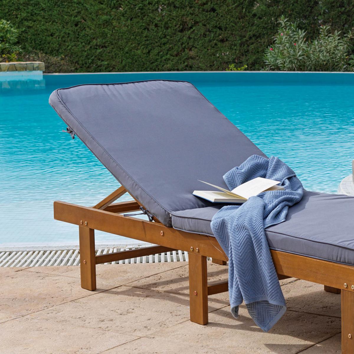 Sonnenliege Borkum Aus Akazienholz mit Auflage - MODERN, Holz/Textil (63/91-30/198cm) - Beldano