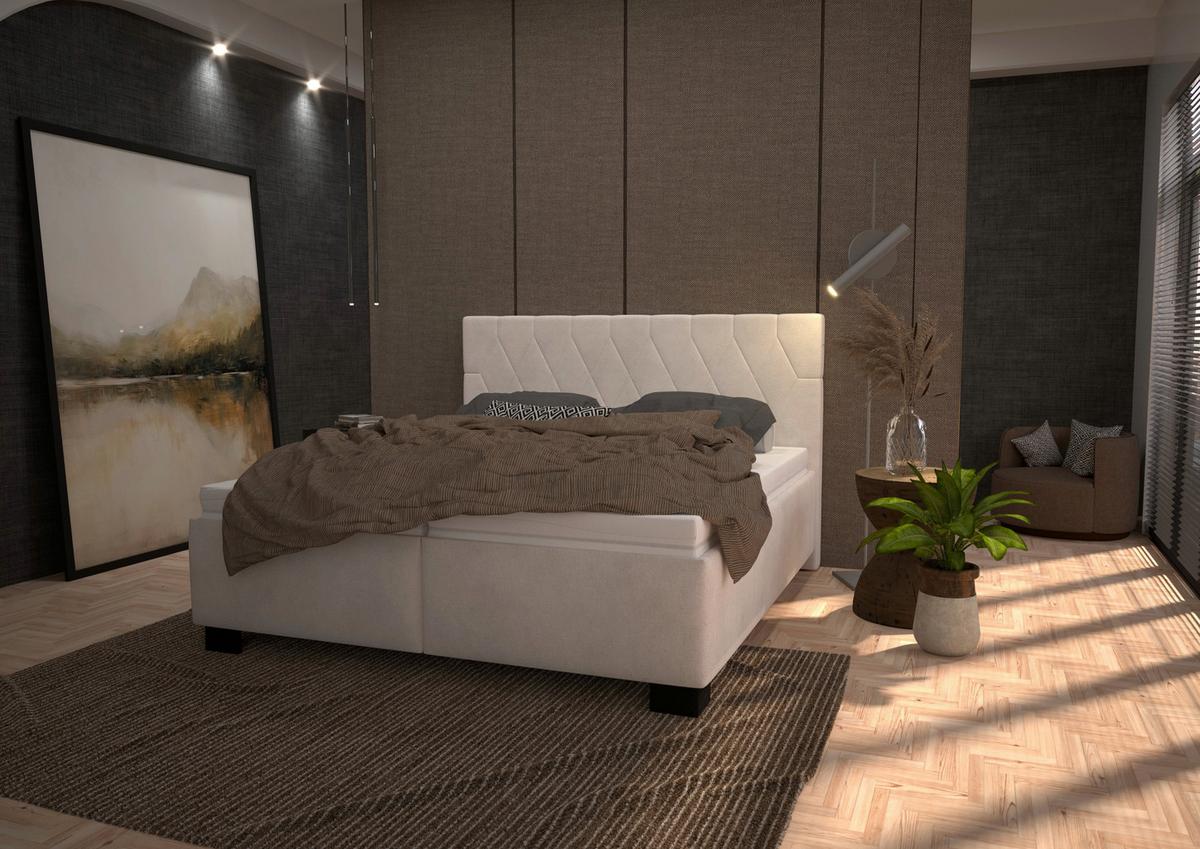 Čalúnená posteľ FERAMA 160x200 cm, krémová - čierna/sivá, Modern, drevo/textil (160/200cm)