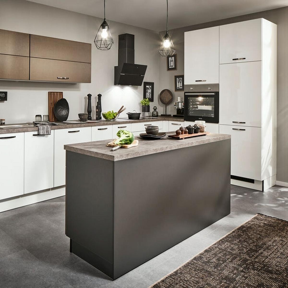 Einbauküchen Pn 220 Frei Planbar Modernes Design - Weiß Hochglanz/Graphitfarben, Holzwerkstoff - Pino