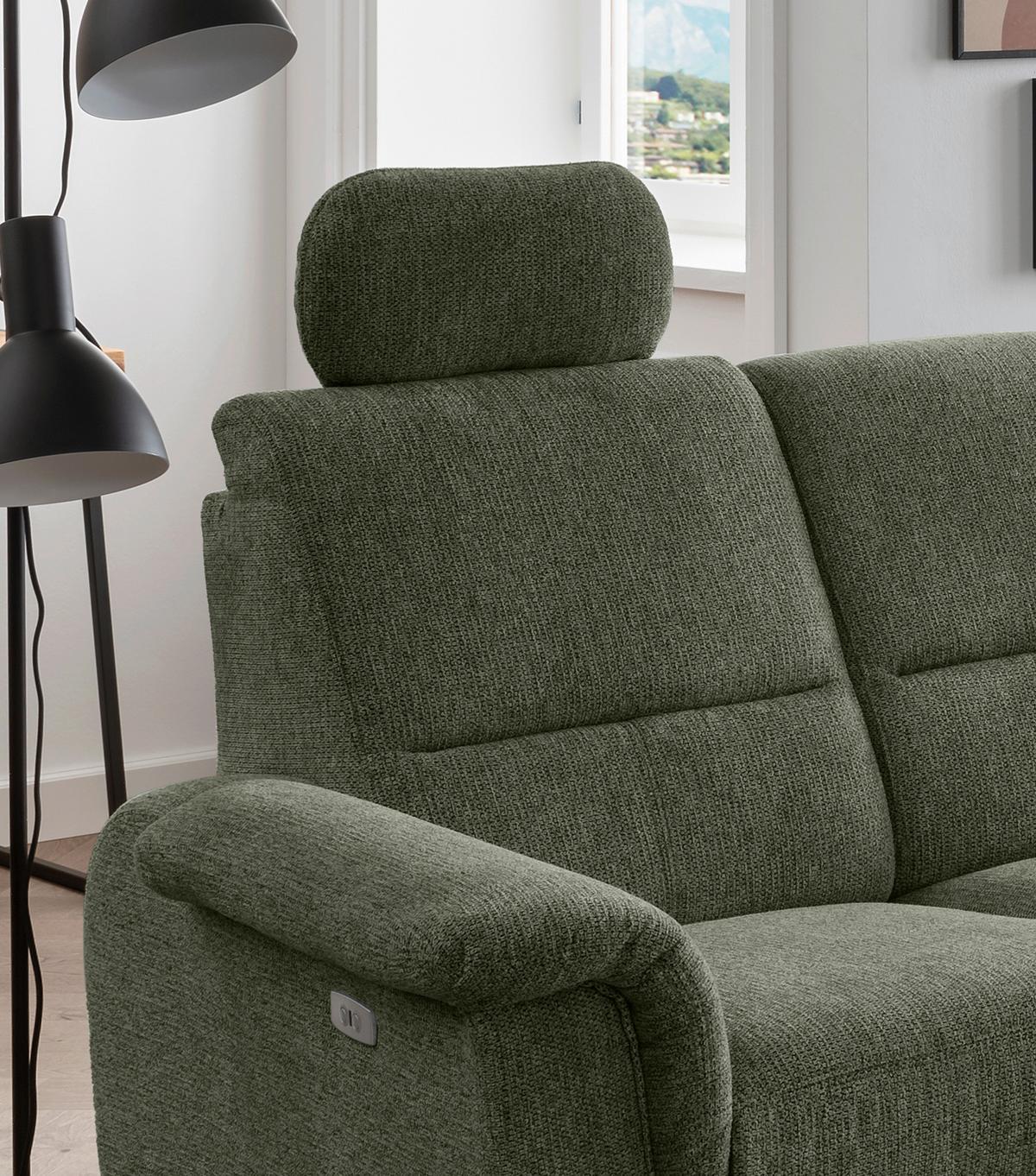 Ecksofa mit Relaxfunktion Parole Dunkelgrün Chenille - Chromfarben/Dunkelgrün, MODERN, Textil (275/236cm) - Livetastic