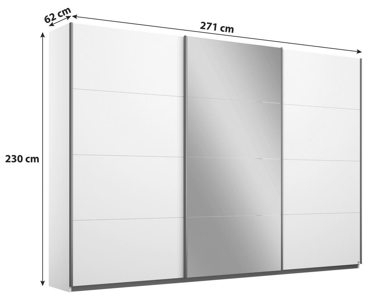 Schwebetürenschrank M. Spiegel 271cm Belluno, Weiß Dekor - Weiß, MODERN, Holzwerkstoff (271/230/62cm) - Rauch Möbel