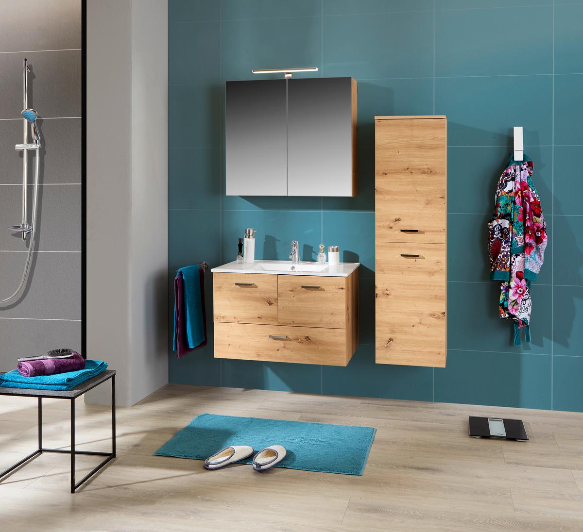 KOUPELNA BERGAMO CZ/SK - bílá/barvy dubu, Konvenční, kompozitní dřevo/keramika (80/200/46cm)