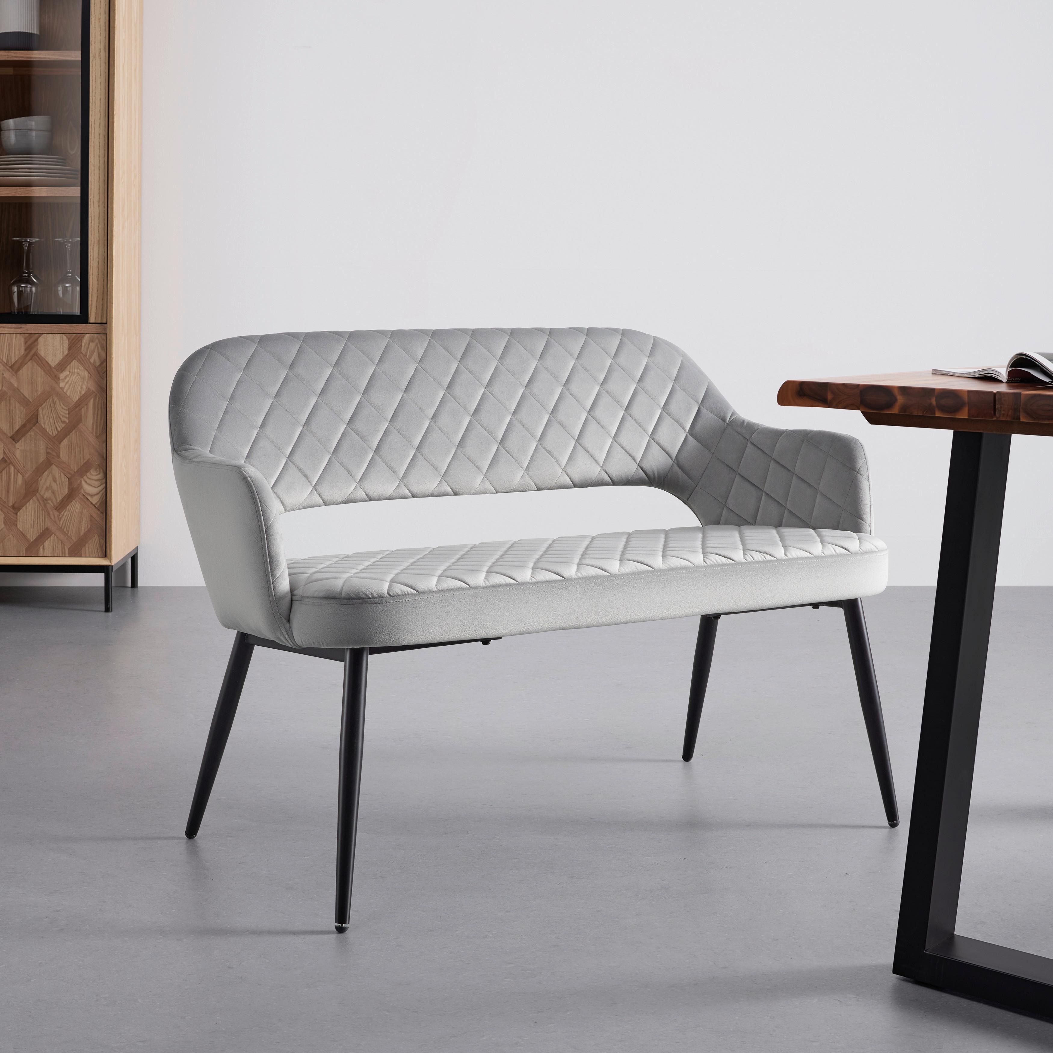 Sametová lavice Isabella - šedá - šedá/černá, Moderní, kov/dřevo (112/78/62cm) - Bessagi Home