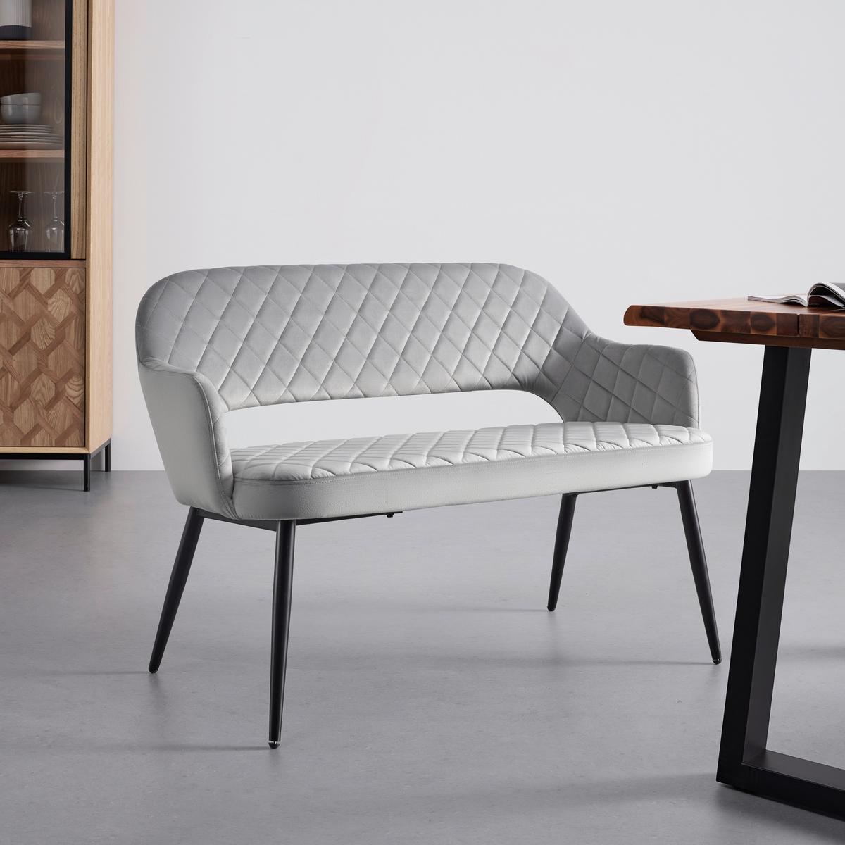 Sametová lavice Isabella - šedá - šedá/černá, Moderní, kov/dřevo (112/78/62cm) - Bessagi Home