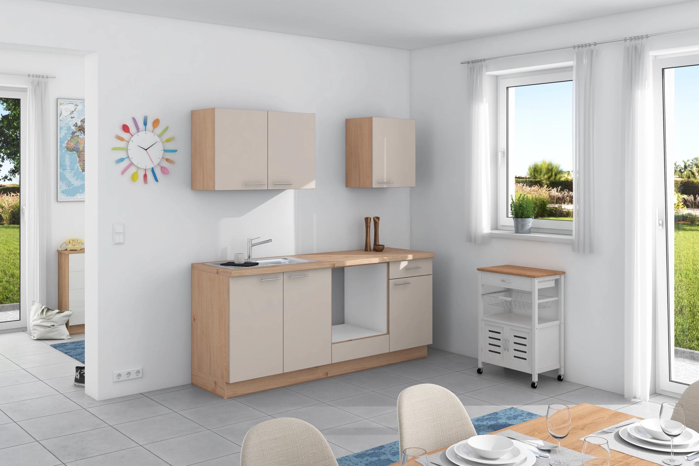 Küchenzeile Base ohne Geräte 200 cm Crema/Wildeiche - Wildeiche/Creme, Design, Holzwerkstoff (200cm) - Express