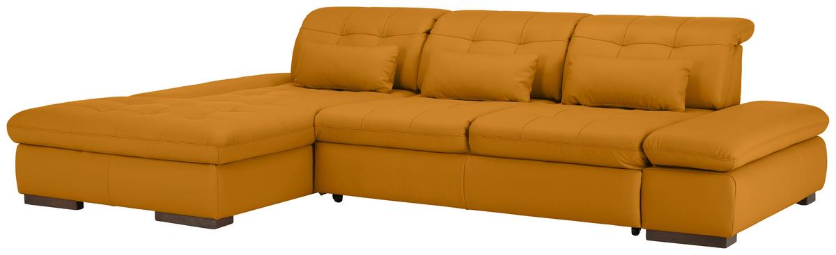 Rohová sedačka SANFINO, ľavá, žltá pravá koža - žltá/chrómová, Konventionell, kov/koža (199/305cm) - Premium Living