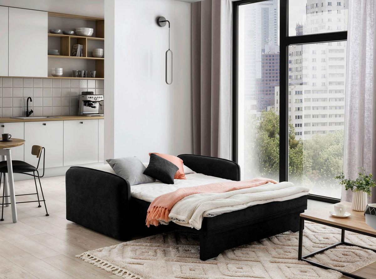Schlafsofa Laine Schwarz, B: 155 cm - Silberfarben/Schwarz, Design, Textil (155/105/75cm) - MID.YOU