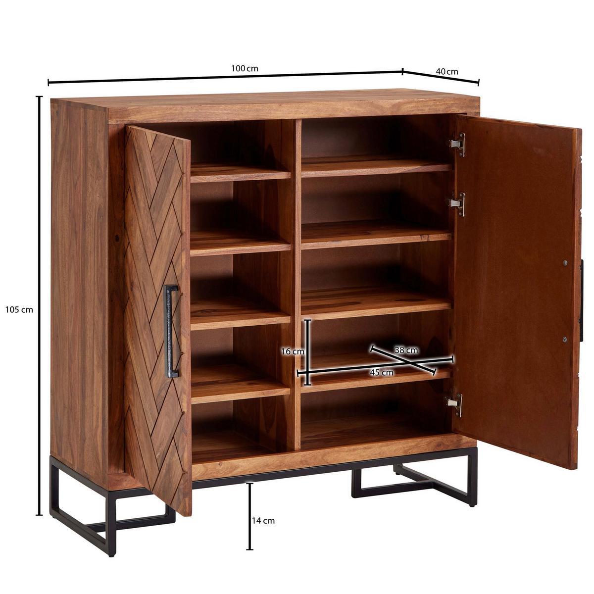 Sideboard Sheesham Sheeshamfarben B: 100 Cm - Sheeshamfarben/Schwarz, Design, Holz (100/105/40cm) - MID.YOU