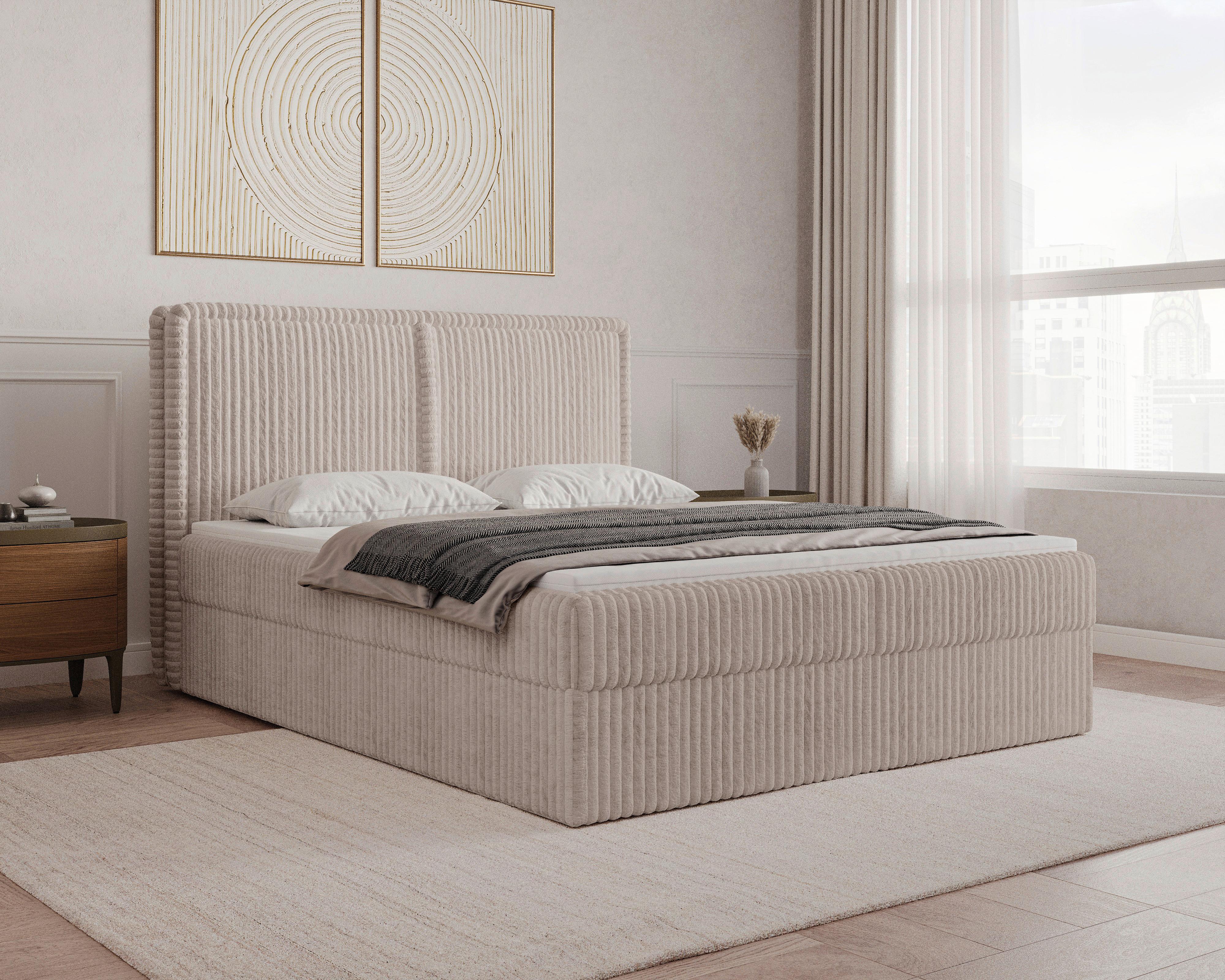 Boxbett Barcelona LF: 160x200 Beigebraun - Beigebraun/Schwarz, MODERN, Holz/Kunststoff (160/200cm) - Livetastic