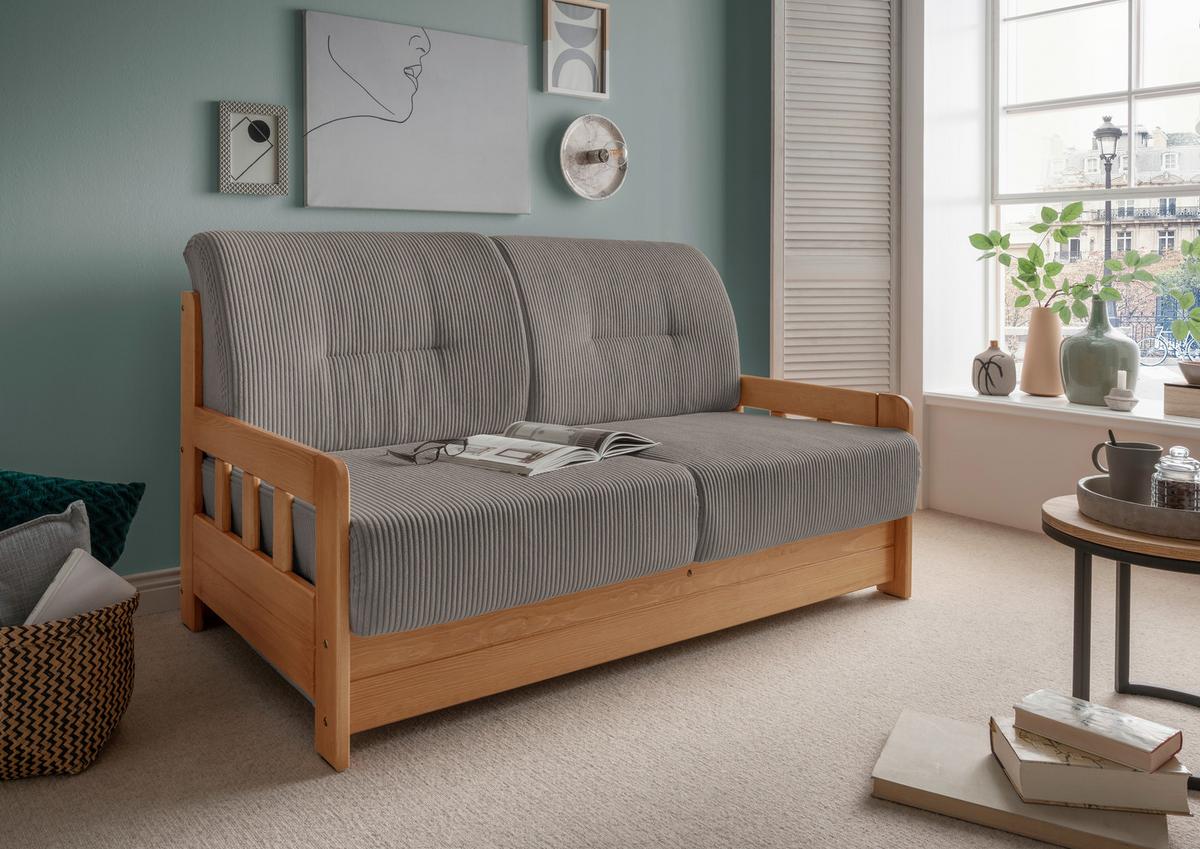 2-sitzer-sofa Camino Mit Schlaffunktion Graubraun/honig - Graubraun/Kieferfarben, MODERN, Holz/Textil (154/88/90cm) - Livetastic