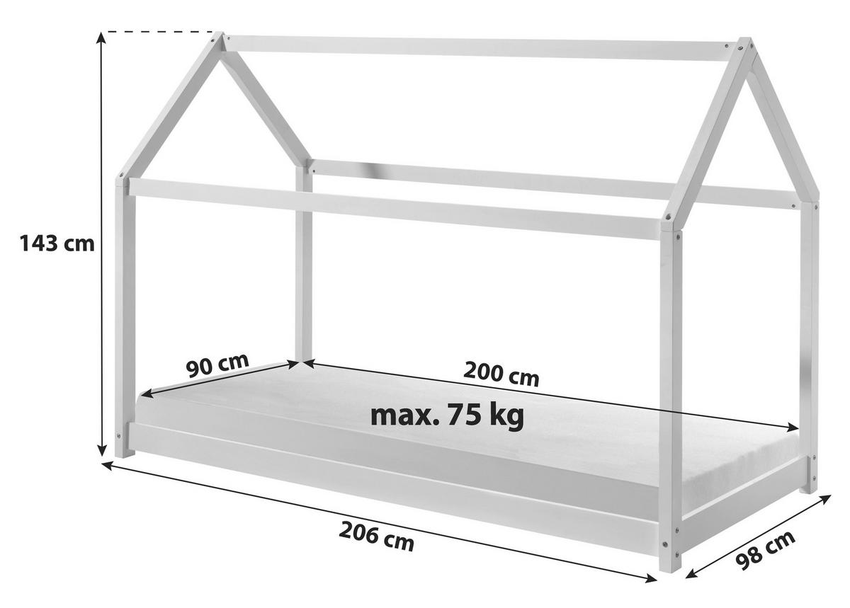Hausbett Cabane 90x200 Cm Kiefer Weiß - Weiß, MODERN, Holz (90/200cm) - Vipack