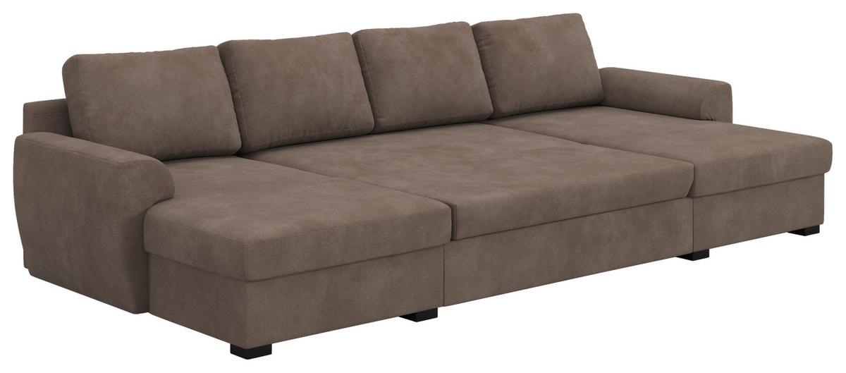 Wohnlandschaft m. Bettfunktion Mikrofaser taupe, B: 327cm - Taupe/Schwarz, Trend, Textil (154/327/86cm) - MID.YOU