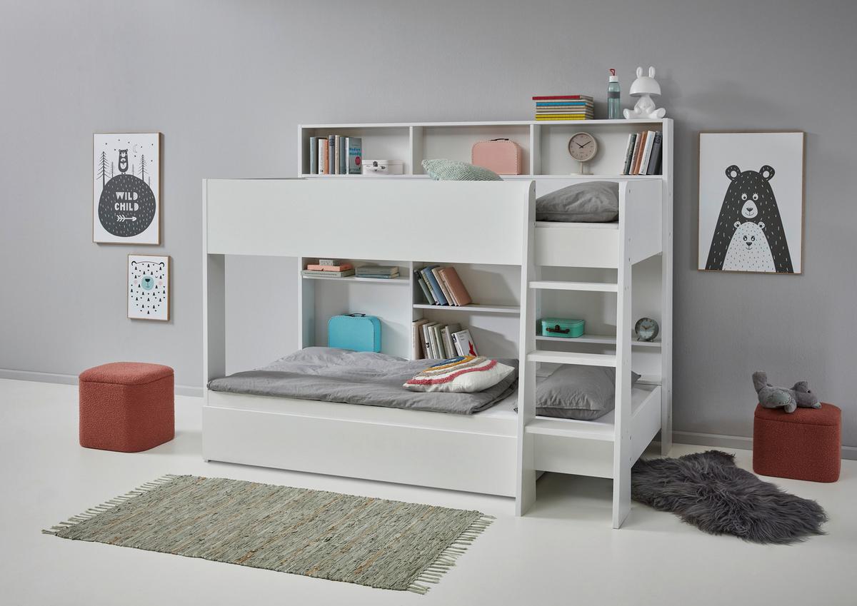 Etagenbett Sely Weiß Dekor, Lf: 90x200 Cm - Weiß, KONVENTIONELL, Holzwerkstoff (90/200cm)