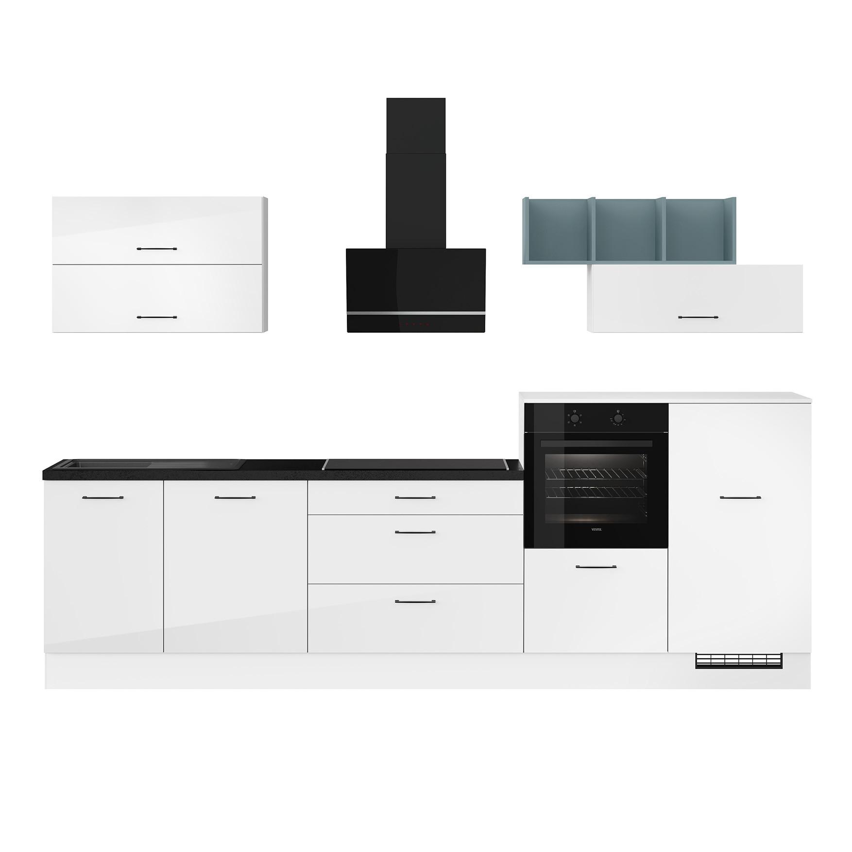 Küchenblock Ip405 Weiß B: 320 Cm - Weiß Hochglanz/Schwarz, Trend, Holzwerkstoff (320cm) - Impuls