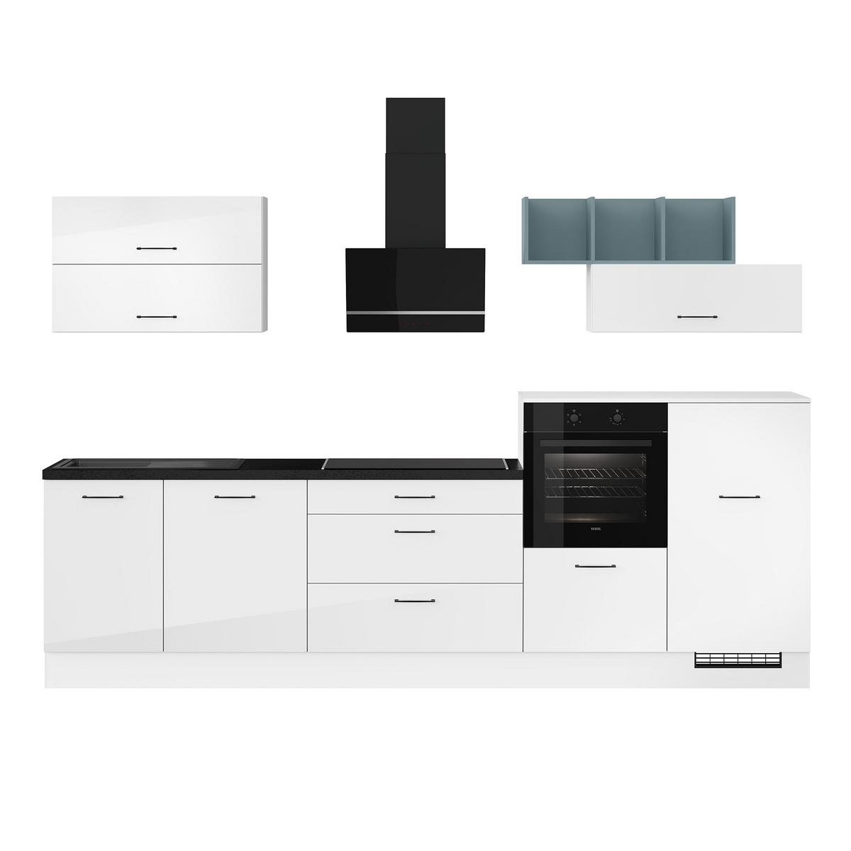 Küchenblock Ip405 Weiß B: 320 cm - Weiß Hochglanz/Schwarz, Trend, Holzwerkstoff (320cm) - Impuls