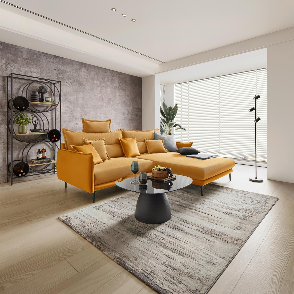 Rohová sedačka NUOVO, oboustranná, žlutá - černá/žlutá, Moderní, kov/textil (245/190cm) - Mömax