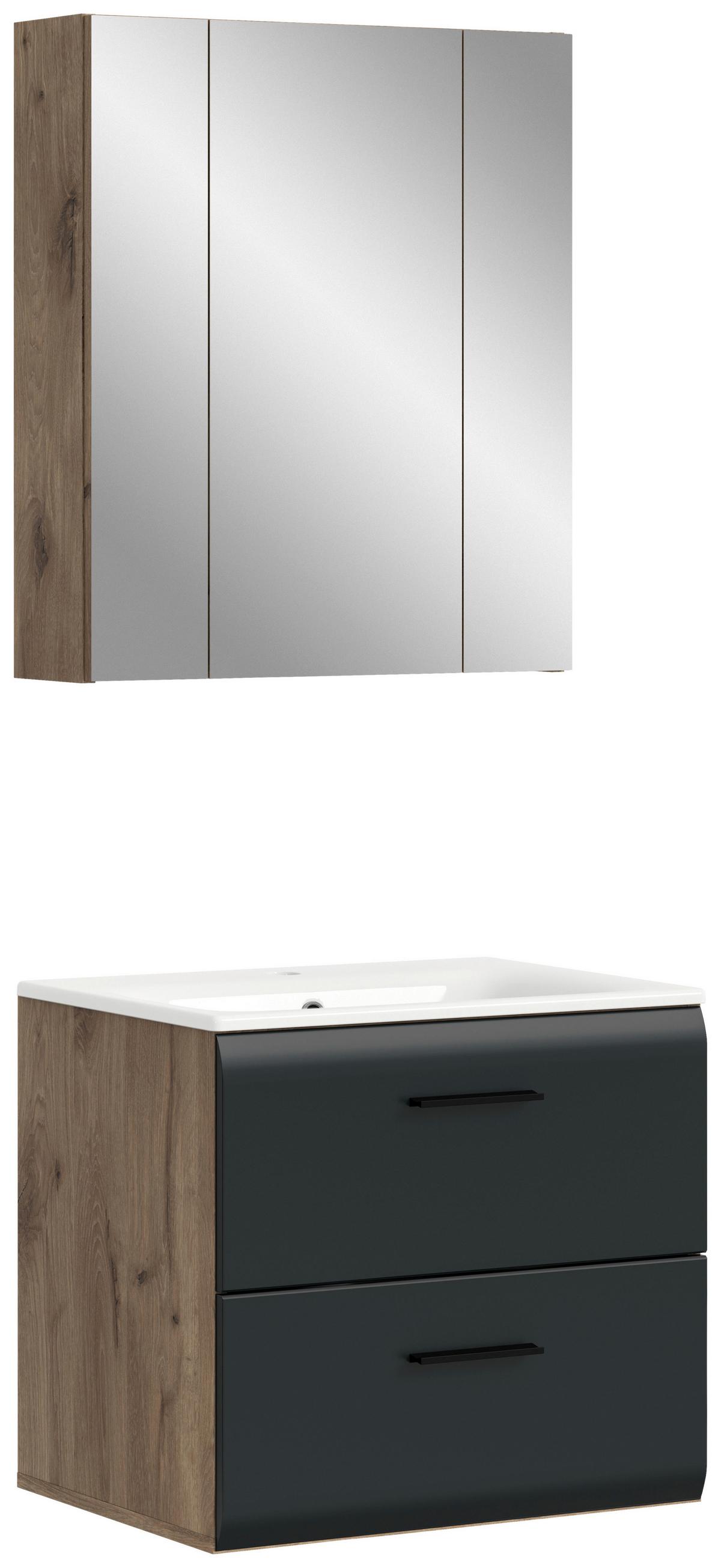 Kúpeľňa Ice 2-dielna. čierna/Dub tmavy - čierna/biela, Basics, kompozitné drevo/plast (60cm) - MID.YOU