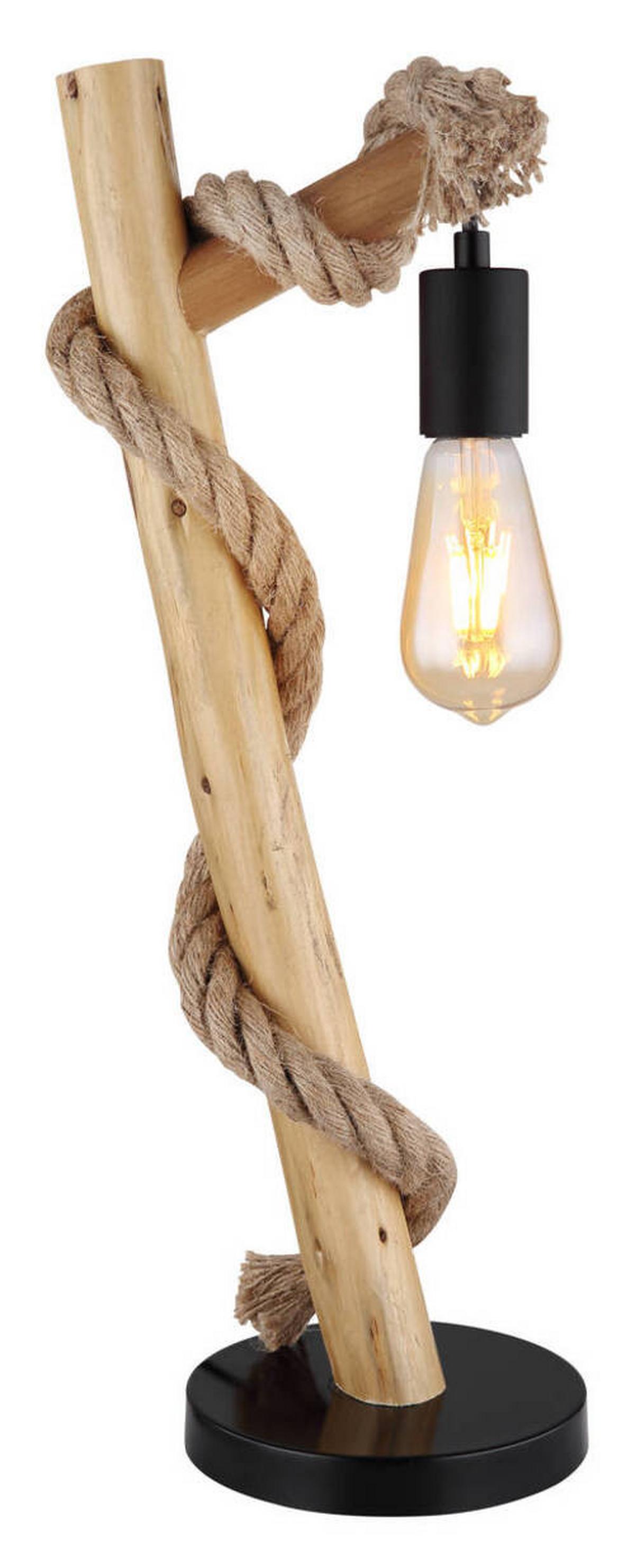 Tischleuchte 69029t - Schwarz/Braun, Natur, Naturmaterialien/Holz (19/16,5/53,5cm) - Globo